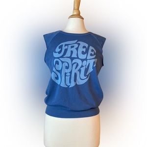 JUNK FOOD sleeveless blue “free spirit” graphic tank top